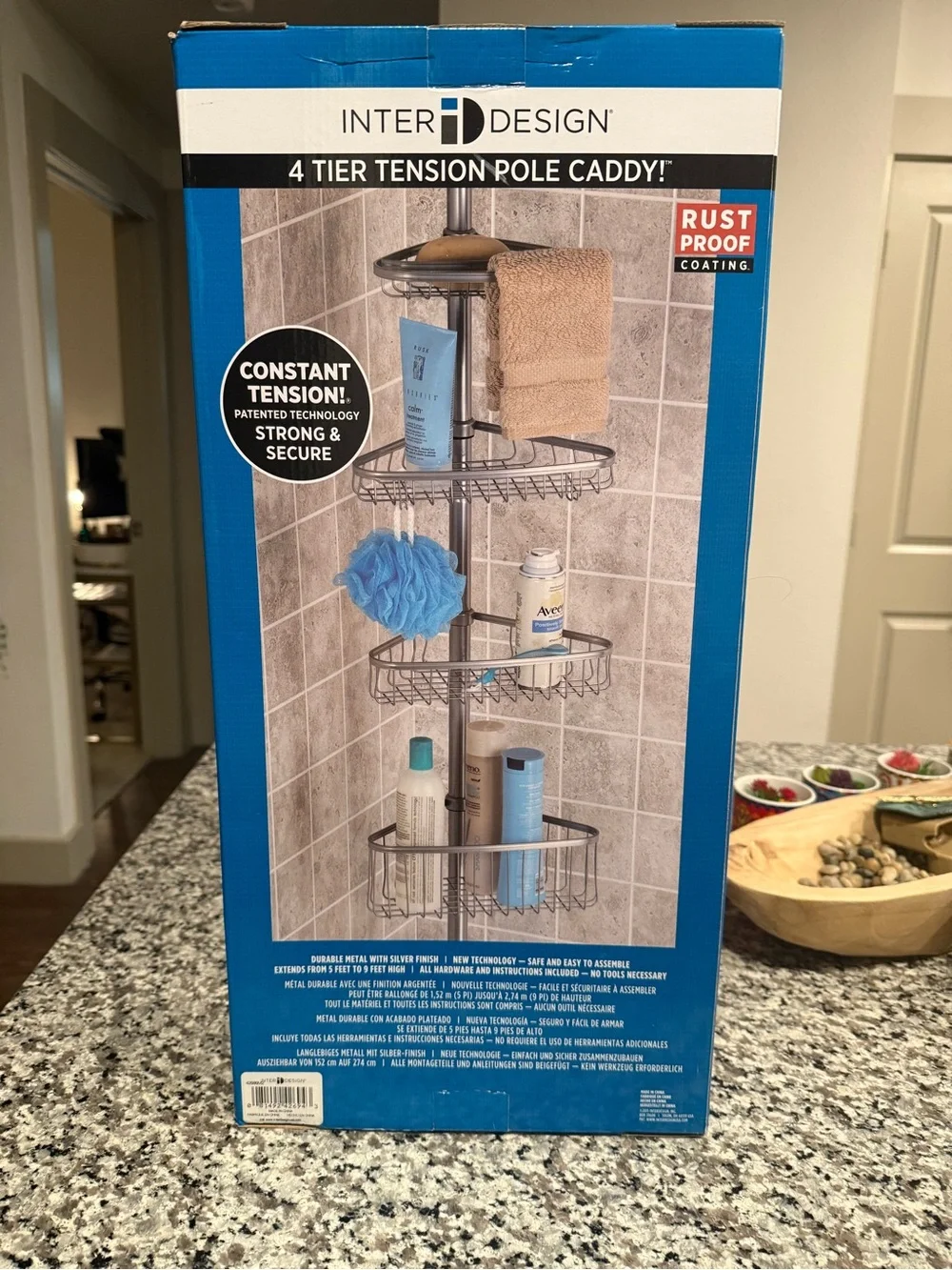 NEW InterDesign York 4 Tier Tension Pole Shower Caddy Silver